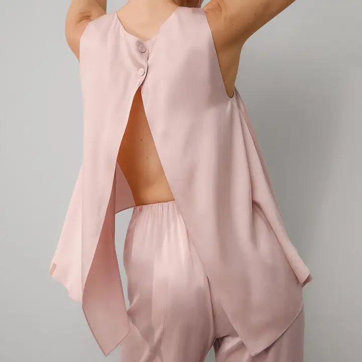 Washable Silk Back Slit Pant Set