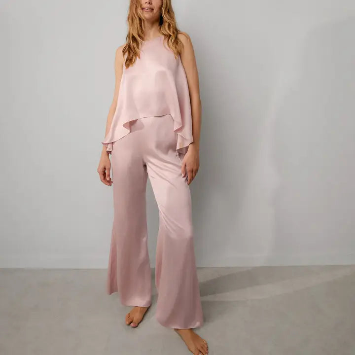 Washable Silk Back Slit Pant Set