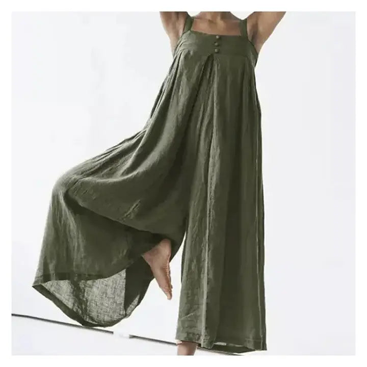 Solid Color Plus Size Cotton Linen Overall