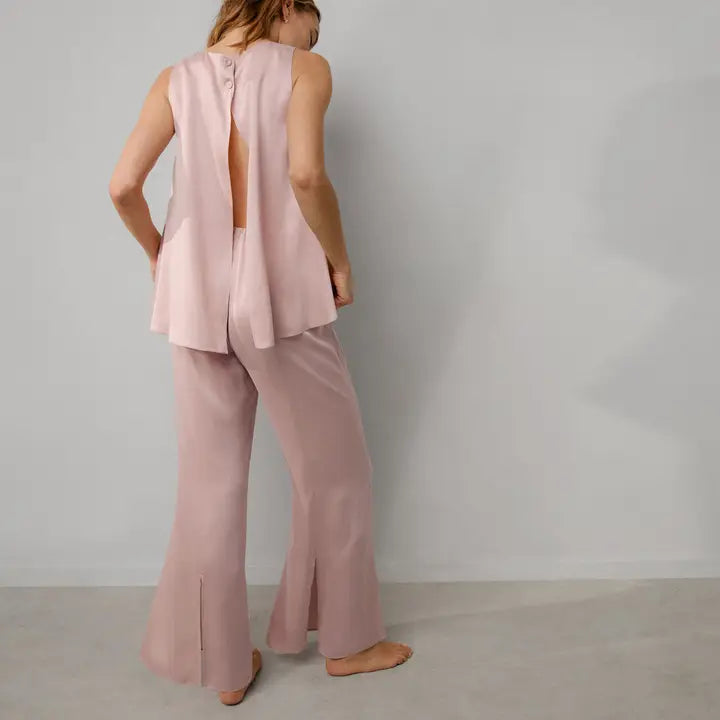 Washable Silk Back Slit Pant Set